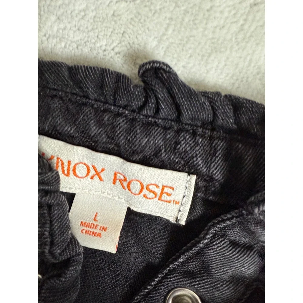 Knox Rose Ruffle Collar Button Down Long Sleeve Top Blouse Black L - Picture 2 of 5